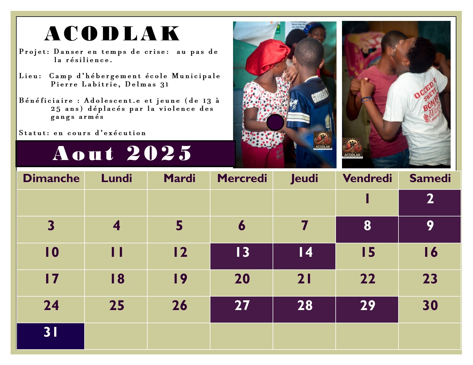 Calendrier Aout