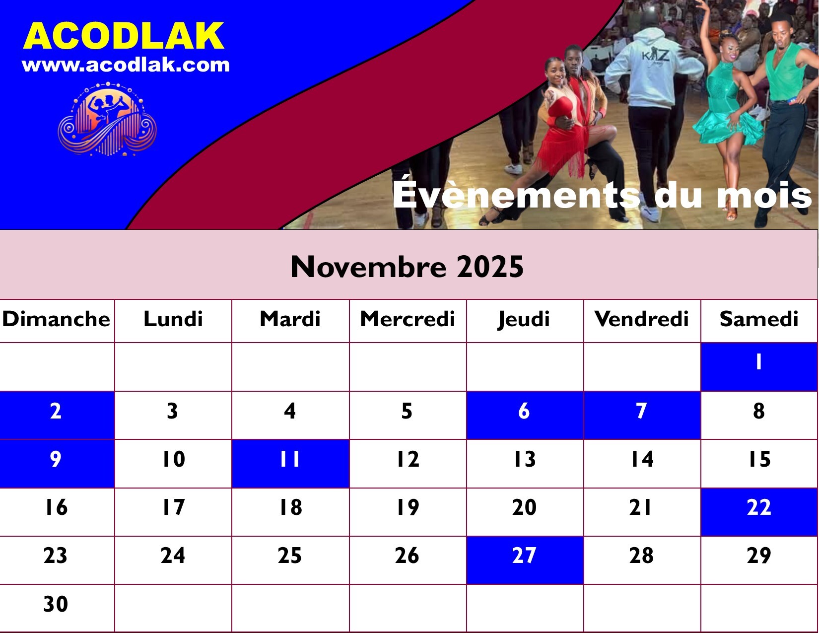 Calendrier Novembre 2025